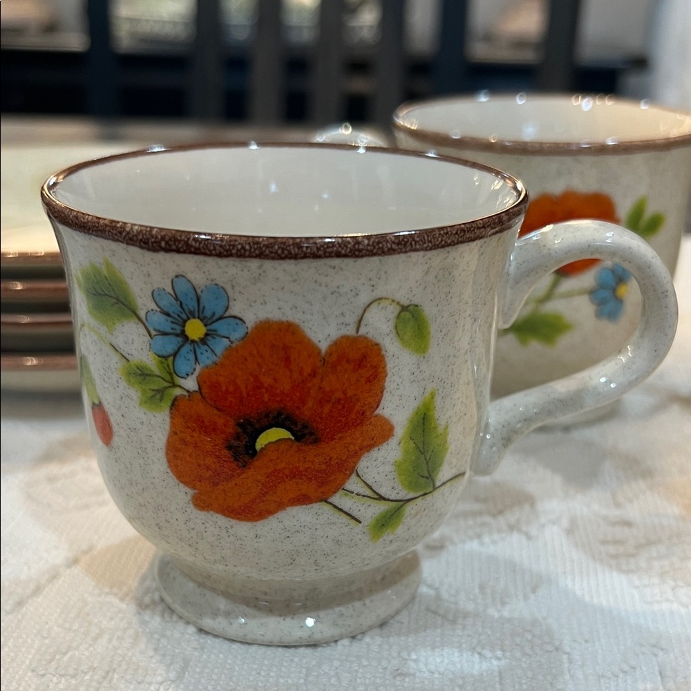 Mikasa Stylemanor Poppy Parade 4 Cups/4 Saucers Vintage 1977-79 Discontinued